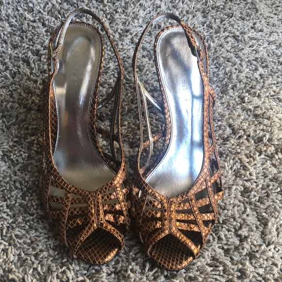 Calvin Klein Shoes - Calvin Klein bronze slingback strappy heels